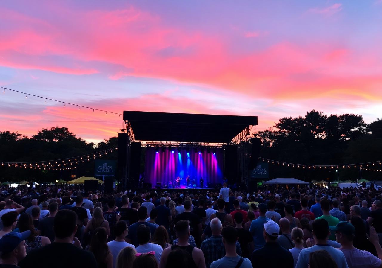 Zilker Park festival at sunset