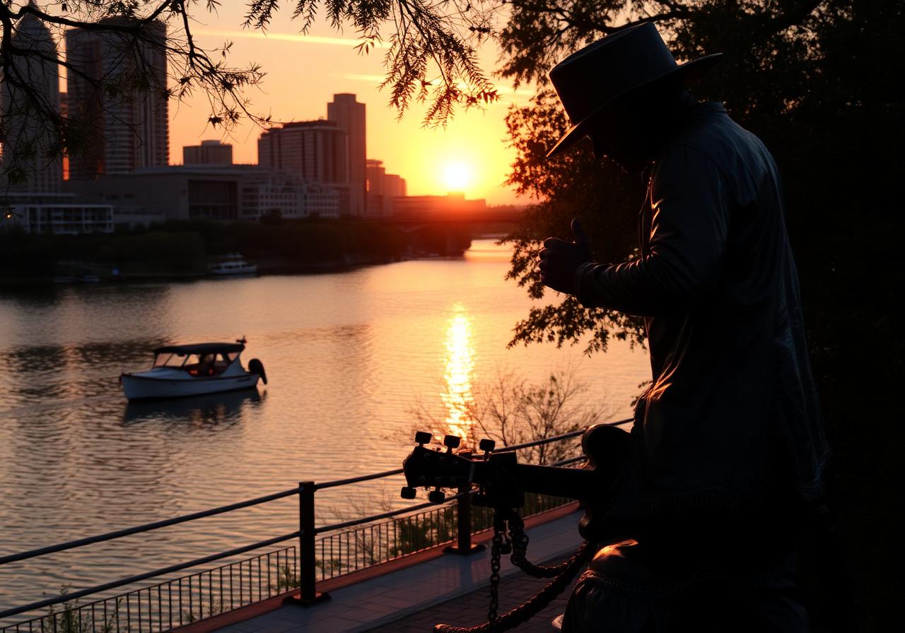 Stevie Ray Vaughan bronze statue overlooking Lady Bird Lake